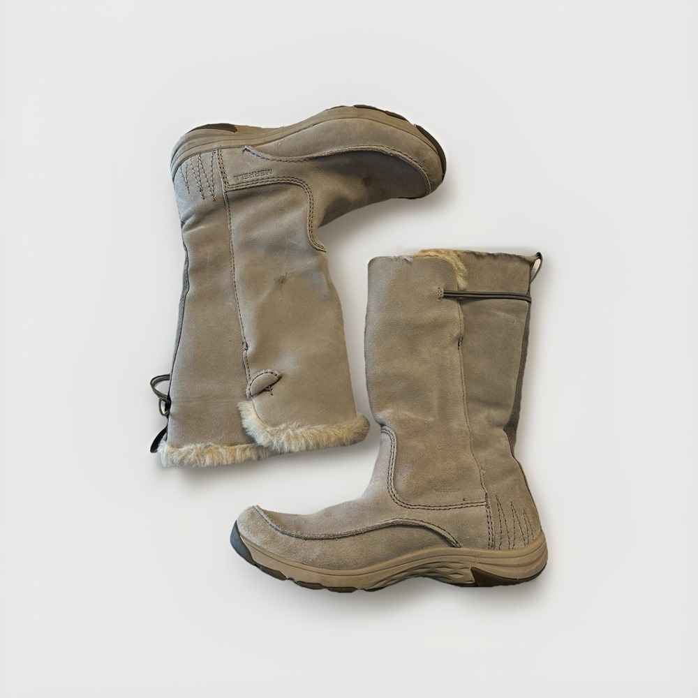 Merrell J003094 Women's Light Gray Faux Fur Winter Boots Size 8.5 Suede‎